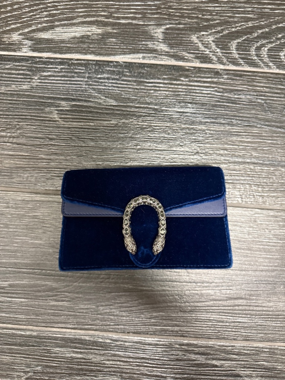 Women's Velvet Navy Clutch with Statement Hardware